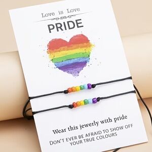 NWT PRIDE two-bracelet rainbow beads adjustable friendship couples LGBTQIA+